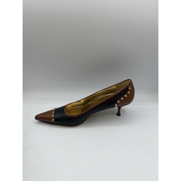 Dolce & Gabbana Studded Leather Kitten Heels Black Brown Made In Italy Sz 38 - Picture 5 of 11